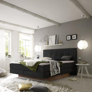 Hasena Boxspringbett inkl. Stauraum Miami, Farbe: ublade: MDF weiss / Front Bettkasten: 93-Wildeiche natur, gebürstet, geölt, Bezugsfarbe: Pepe anthrazit, verschiedene Größen