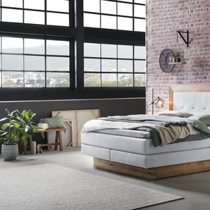 Hasena Boxspringbett inkl. Stauraum Texas, Farbe: ublade: MDF weiss / Front Bettkasten und Kopfteil: 93-Wildeiche natur, gebürstet, geölt, Bezugsfarbe: Kul white, verschiedene Größen