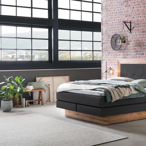 Hasena Boxspringbett inkl. Stauraum Texas, Farbe: ublade: MDF weiss / Front Bettkasten und Kopfteil: 93-Wildeiche natur, gebürstet, geölt, Bezugsfarbe: Pepe anthrazit, verschiedene Größen