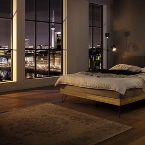 Hasena Boxspringbett Marsala, Farbe: Eiche bright, geölt, Bezugsfarbe: Kul smoke, Metallfarbe: Anthracit, verschiedene Größen