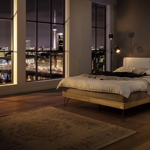 Hasena Boxspringbett Marsala, Farbe: Eiche bright, geölt, Bezugsfarbe: Pepe grey, Metallfarbe: Anthracit, verschiedene Größen