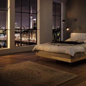 Hasena Boxspringbett Marsala, Farbe: Eiche bright, geölt, Bezugsfarbe: Pepe grey, Metallfarbe: Anthracit, verschiedene Größen