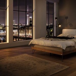 Hasena Boxspringbett Marsala, Farbe: Wildbuche natur, geölt, Bezugsfarbe: Pepe grey, Metallfarbe: Anthracit, verschiedene Größen