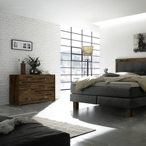 Hasena Boxspringbett Memphis, Farbe: Akazie Vintage brown, lackiert, Bezugsfarbe: Kul smoke, verschiedene Größen