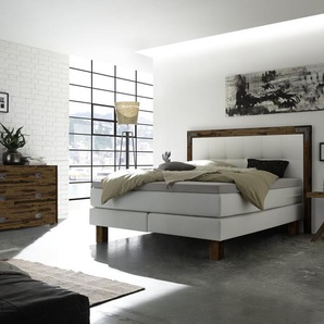 Hasena Boxspringbett Memphis, Farbe: Akazie Vintage brown, lackiert, Bezugsfarbe: Kul white, verschiedene Größen