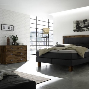 Hasena Boxspringbett Memphis, Farbe: Akazie Vintage brown, lackiert, Bezugsfarbe: Pepe anthrazit, verschiedene Größen