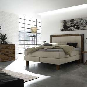 Hasena Boxspringbett Memphis, Farbe: Akazie Vintage brown, lackiert, Bezugsfarbe: Pepe beige, verschiedene Größen