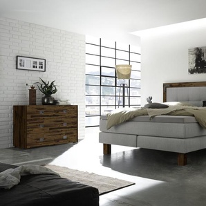 Hasena Boxspringbett Memphis, Farbe: Akazie Vintage brown, lackiert, Bezugsfarbe: Pepe grey, verschiedene Größen