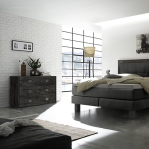 Hasena Boxspringbett Memphis, Farbe: Akazie Vintage grey, lackiert, Bezugsfarbe: Kul smoke, verschiedene Größen