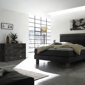 Hasena Boxspringbett Memphis, Farbe: Akazie Vintage grey, lackiert, Bezugsfarbe: Pepe anthrazit, verschiedene Größen