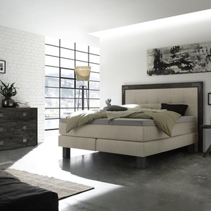 Hasena Boxspringbett Memphis, Farbe: Akazie Vintage grey, lackiert, Bezugsfarbe: Pepe beige, verschiedene Größen