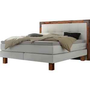 Boxspringbett HASENA Memphis Komplettbetten Gr. Kunstleder Massivholz Matratze H3, mit Topper Agrea, Liegekomfort medium, Liegefläche B/L: 160 cm x 200 cm, H3, Tonnentaschen-Federkernmatratze, weiß (weiß, akazie braun) Boxspringbett Boxspringbetten ohne