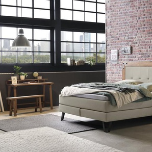 Hasena Boxspringbett Oakland, Farbe: Wildeiche natur, gebürstet, geölt, Bezugsfarbe: Pepe beige, Metallfarbe: Used, verschiedene Größen