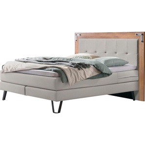 Boxspringbett HASENA Oakland Komplettbetten Gr. Flachgewebe Massivholz Matratze H3, mit Topper Base, Liegekomfort fest, Liegefläche B/L: 140 cm x 200 cm, H3, Tonnentaschen-Federkernmatratze, grau (grau, metall used) Boxspringbetten ohne Bettkasten