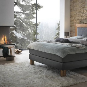 Hasena Boxspringbett Rustico, Farbe: Wildeiche natur, gebürstet, geölt, Bezugsfarbe: Kul smoke, verschiedene Größen