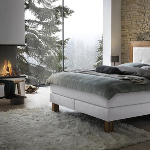 Hasena Boxspringbett Rustico, Farbe: Wildeiche natur, gebürstet, geölt, Bezugsfarbe: Kul white, verschiedene Größen