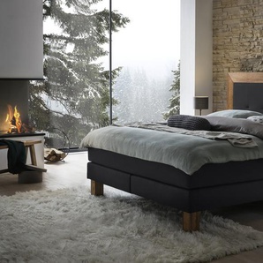 Hasena Boxspringbett Rustico, Farbe: Wildeiche natur, gebürstet, geölt, Bezugsfarbe: Pepe anthrazit, verschiedene Größen