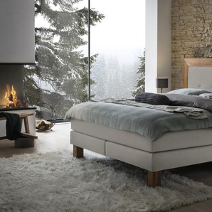 Hasena Boxspringbett Rustico, Farbe: Wildeiche natur, gebürstet, geölt, Bezugsfarbe: Pepe grey, verschiedene Größen