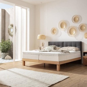 Hasena Boxspringbett Tropea, Farbe: Wildbuche natur, geölt, Bezugsfarbe: Kul smoke, verschiedene Größen