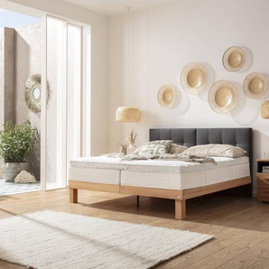 Hasena Boxspringbett Tropea, Farbe: Wildbuche natur, geölt, Bezugsfarbe: Kul smoke, verschiedene Größen