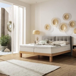 Hasena Boxspringbett Tropea, Farbe: Wildbuche natur, geölt, Bezugsfarbe: Pepe grey, verschiedene Größen