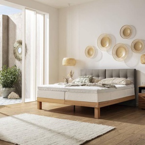 Hasena Boxspringbett Tropea, Farbe: Wildbuche natur, geölt, Bezugsfarbe: Pepe grey, verschiedene Größen