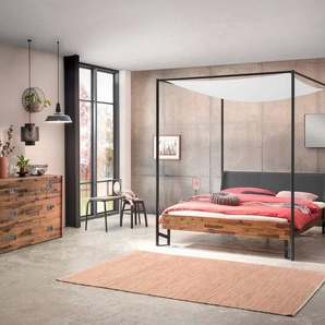 Hasena Himmelbett Bogina, Farbe: Akazie Vintage brown, lackiert, Bezugsfarbe: Kul smoke, Metallfarbe: Anthracit, verschiedene Größen