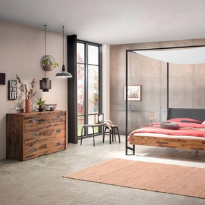 Hasena Himmelbett Bogina, Farbe: Akazie Vintage brown, lackiert, Bezugsfarbe: Kul smoke, Metallfarbe: Anthracit, verschiedene Größen