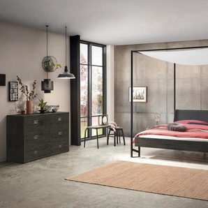 Hasena Himmelbett Bogina, Farbe: Akazie Vintage grey, lackiert, Bezugsfarbe: Kul smoke, Metallfarbe: Anthracit, verschiedene Größen