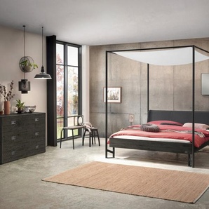 Hasena Himmelbett Bogina, Farbe: Akazie Vintage grey, lackiert, Bezugsfarbe: Kul smoke, Metallfarbe: Anthracit, verschiedene Größen