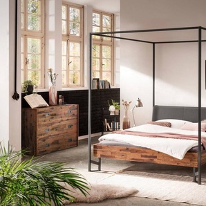 Hasena Himmelbett Bovena, Farbe: Akazie Vintage brown, lackiert, Bezugsfarbe: Kul smoke, Metallfarbe: Anthracit, verschiedene Größen