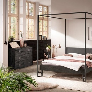 Hasena Himmelbett Bovena, Farbe: Akazie Vintage grey, lackiert, Bezugsfarbe: Kul smoke, Metallfarbe: Anthracit, verschiedene Größen