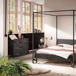 Hasena Himmelbett Bovena, Farbe: Akazie Vintage grey, lackiert, Bezugsfarbe: Kul smoke, Metallfarbe: Anthracit, verschiedene Größen