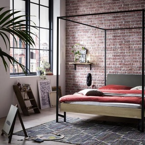 Hasena Himmelbett Cileno, Farbe: Eiche sägerauh natur, Bezugsfarbe: Kul smoke, Metallfarbe: Anthracit, verschiedene Größen