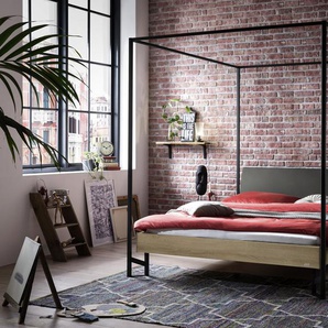 Hasena Himmelbett Cileno, Farbe: Eiche sägerauh natur, Bezugsfarbe: Kul smoke, Metallfarbe: Anthracit, verschiedene Größen