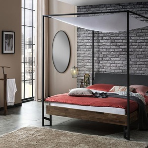 Hasena Himmelbett Gobela, Farbe: Nussbaum, geölt, Bezugsfarbe: Casual carbon, Metallfarbe: Anthracit, verschiedene Größen
