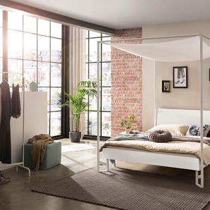 Hasena Himmelbett Tobela, Farbe: Buche weiss deckend, lackiert, Bezugsfarbe: Kul white, Metallfarbe: White, verschiedene Größen