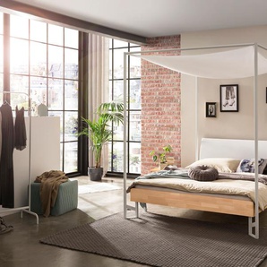 Hasena Himmelbett Tobela, Farbe: Eiche bianco, geölt, Bezugsfarbe: Kul white, Metallfarbe: White, verschiedene Größen