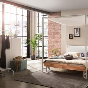 Hasena Himmelbett Tobela, Farbe: Kernbuche natur, geölt, Bezugsfarbe: Kul white, Metallfarbe: White, verschiedene Größen