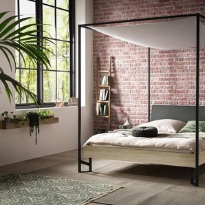 Hasena Himmelbett Velino, Farbe: Eiche sägerauh natur, Bezugsfarbe: Kul smoke, Metallfarbe: Anthracit, verschiedene Größen