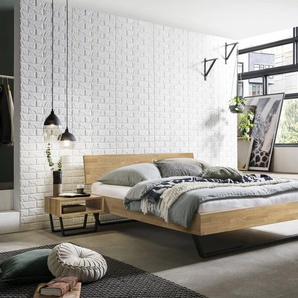 Hasena Massivholzbett Asti, Farbe: Eiche bianco, geölt, Metallfarbe: Anthracit, verschiedene Größen