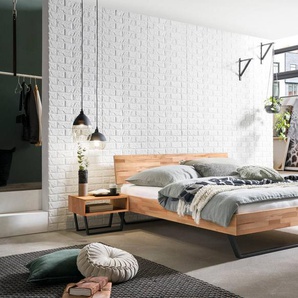 Hasena Massivholzbett Asti, Farbe: Kernbuche natur, geölt, Metallfarbe: Anthracit, verschiedene Größen