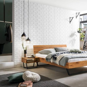 Hasena Massivholzbett Asti, Farbe: -Wildeiche natur, geölt, Metallfarbe: Anthracit, verschiedene Größen