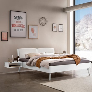 Hasena Massivholzbett, Kopfteil gepolstert Fabro, Farbe: Buche weiss deckend, lackiert, Bezugsfarbe: Kul white, verschiedene Größen