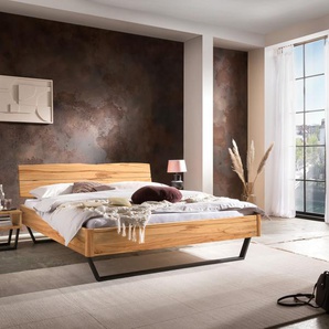 Hasena Massivholzbett, Kopfteil gepolstert Fossoli, Farbe: Wildbuche natur, geölt, Metallfarbe: Anthracit, verschiedene Größen