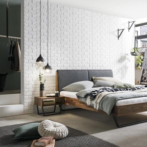 Hasena Massivholzbett, Kopfteil gepolstert Pietro, Farbe: Nussbaum, geölt, Bezugsfarbe: Kul smoke, Metallfarbe: Anthracit, verschiedene Größen