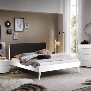 Hasena Massivholzbett, Kopfteil gepolstert Simone, Farbe: Buche weiss deckend, lackiert, Bezugsfarbe: Kul smoke, verschiedene Größen