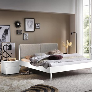 Hasena Massivholzbett, Kopfteil gepolstert Simone, Farbe: Buche weiss deckend, lackiert, Bezugsfarbe: Pepe grey, verschiedene Größen