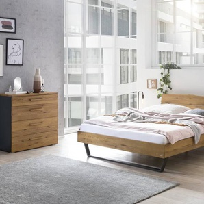 Hasena Massivholzbett Levane, Farbe: Wildeiche natur, geölt, Metallfarbe: Anthracit, verschiedene Größen