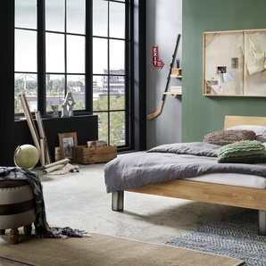 Hasena Massivholzbett Lodi, Farbe: -Eiche bianco, geölt, Metallfarbe: Iron, verschiedene Größen